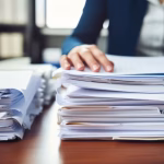 A hand on a stack of folders