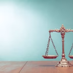 A balance scale with two pans balancing